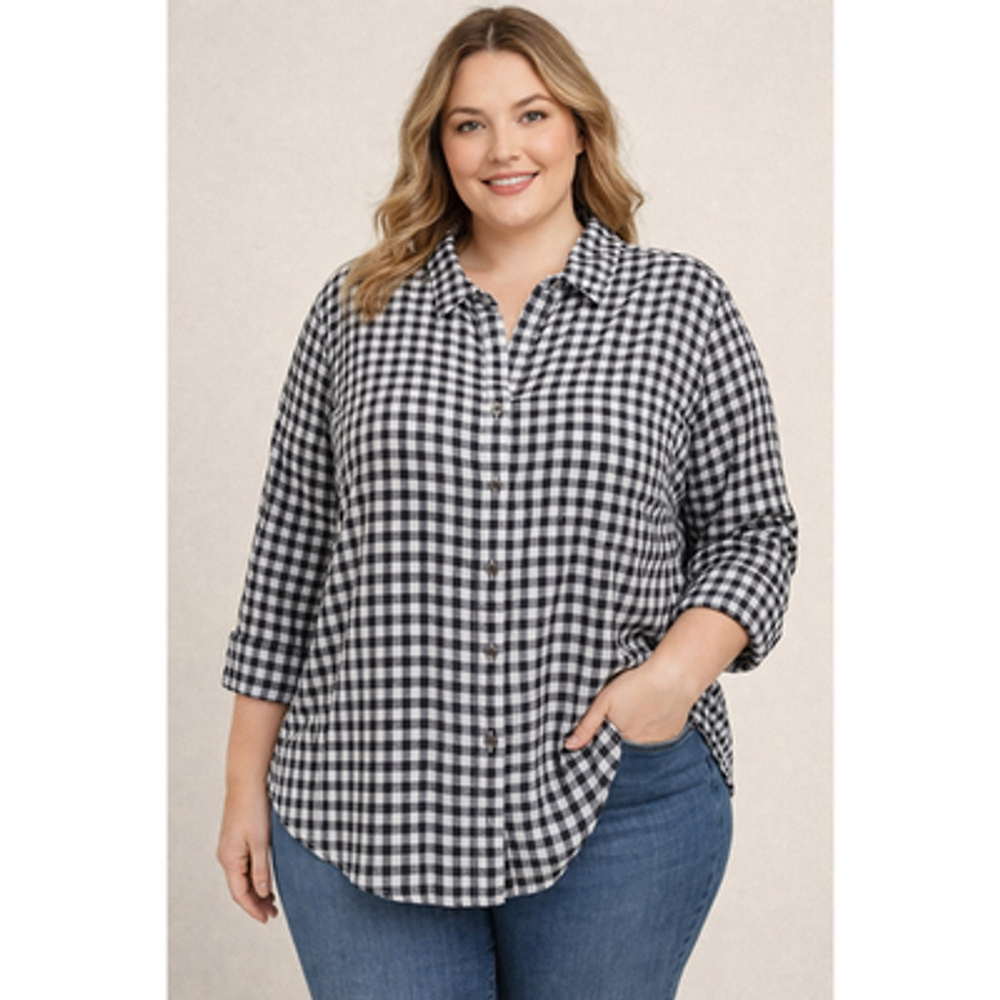 Eddie Bauer Black Checkered Flannel Button Up XXL 2X